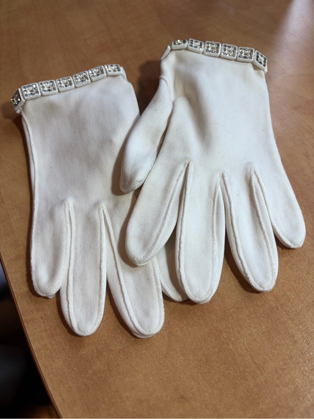 Vintage White Evening Gloves with Crystal Trim